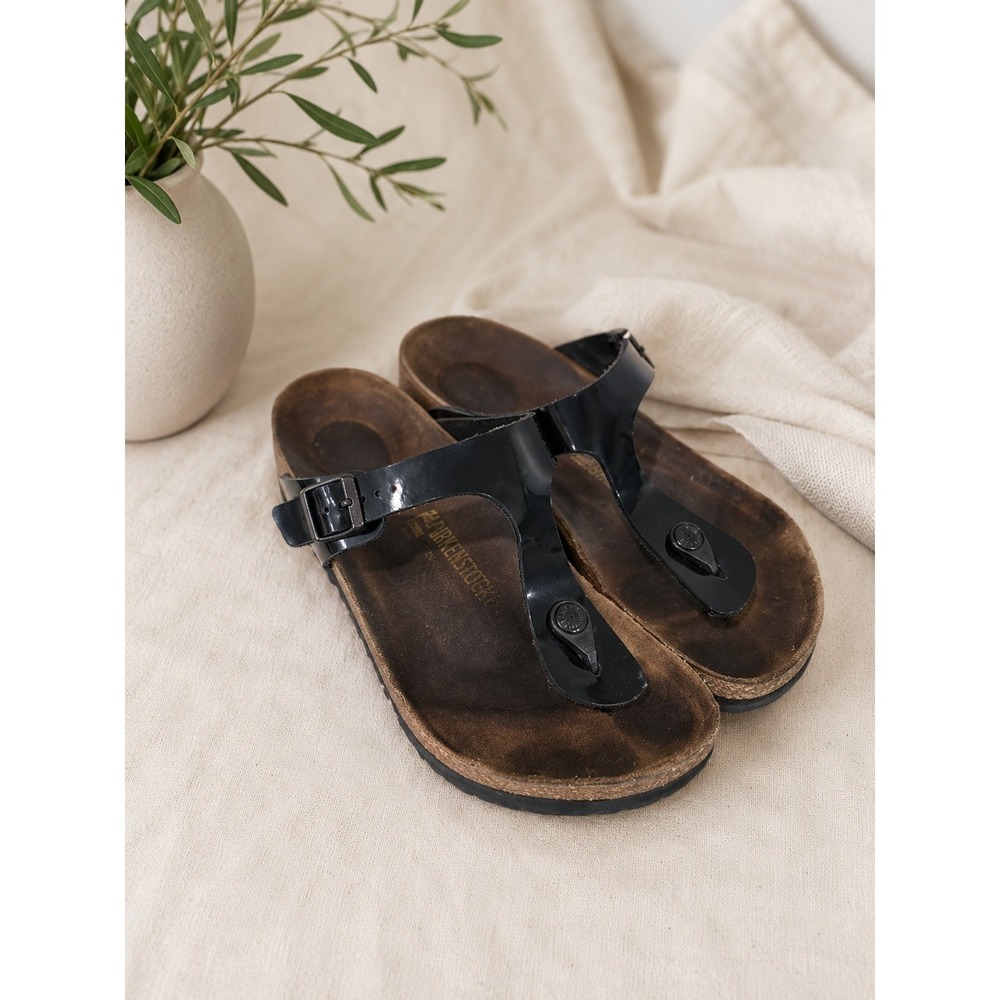 Birkenstock Gizeh Black Patent Birko Flor Thong Sandals Womens EU 40 US 9